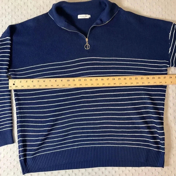 Chicsoul Blue White Striped Quarter Zip Pullover Sweater Long Sleeves Womens 2XL - Picture 3 of 6
